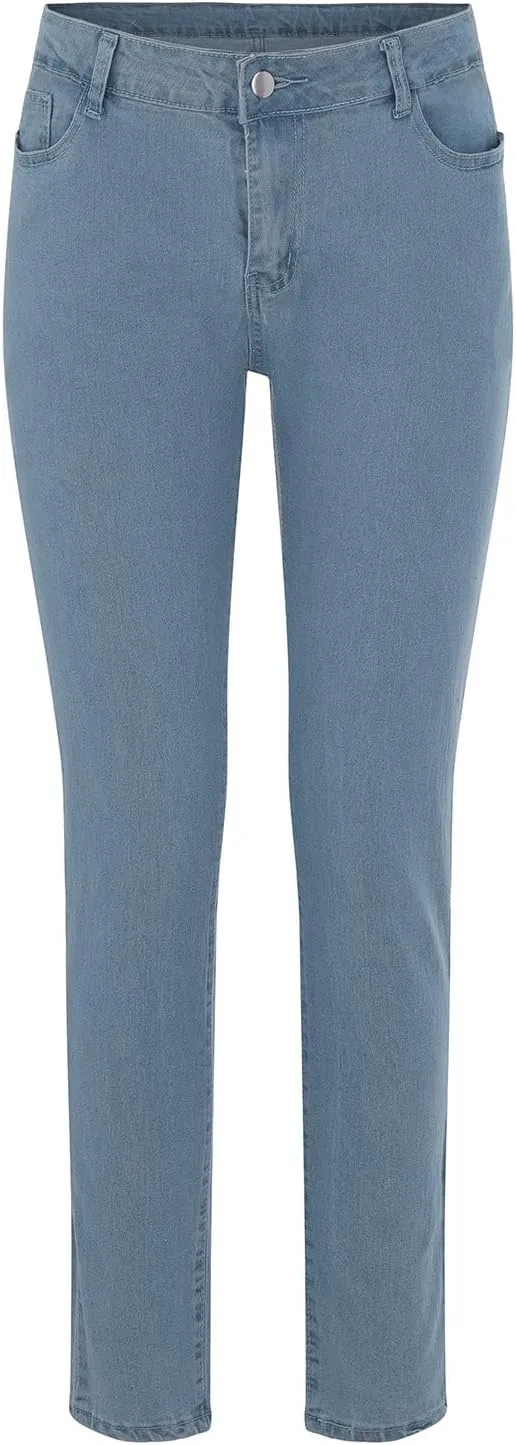 Women Slim High Waist Pencil Pants Button Sexy Skinny Jeans Pants with Pockets Trendy Comfy Stretchy Denim Trousers