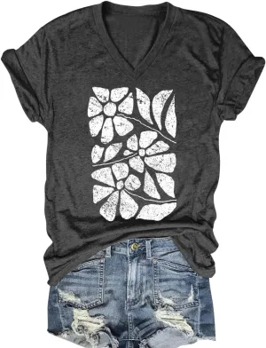 Women Summer Beach Tops Trees Print V Neck Short Sleeve Coconut Tree T Shirt Funny Graphic Tees