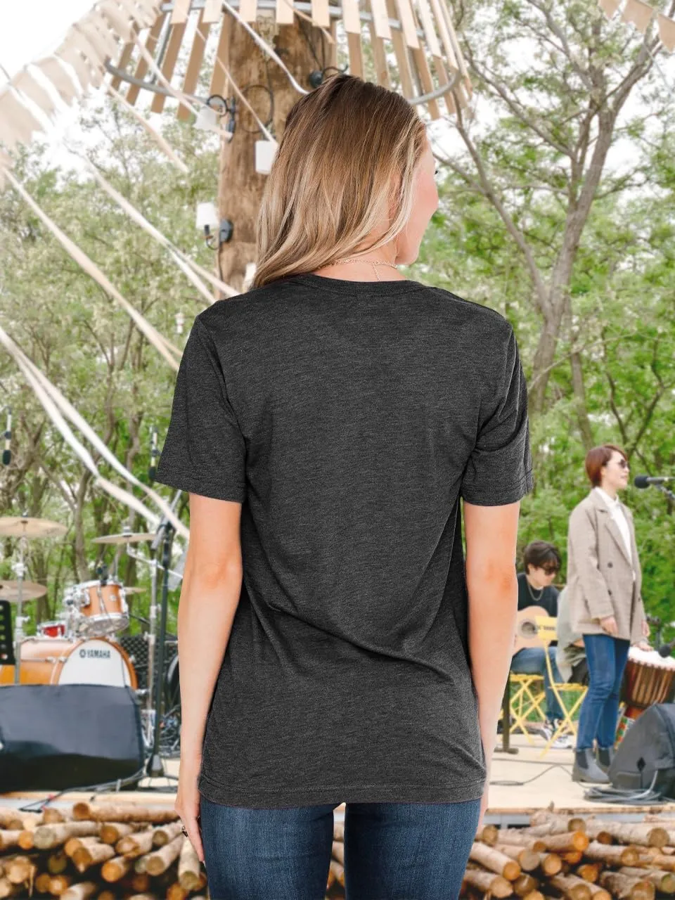 Women Summer Beach Tops Trees Print V Neck Short Sleeve Coconut Tree T Shirt Funny Graphic Tees
