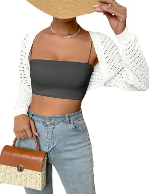 Women Y2K Crochet Shrug Sweater Crop Cardigans Drop Shoulder Knit Bolero Sweater