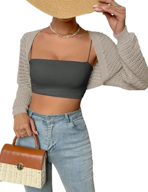 Women Y2K Crochet Shrug Sweater Crop Cardigans Drop Shoulder Knit Bolero Sweater