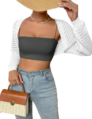 Women Y2K Crochet Shrug Sweater Crop Cardigans Drop Shoulder Knit Bolero Sweater