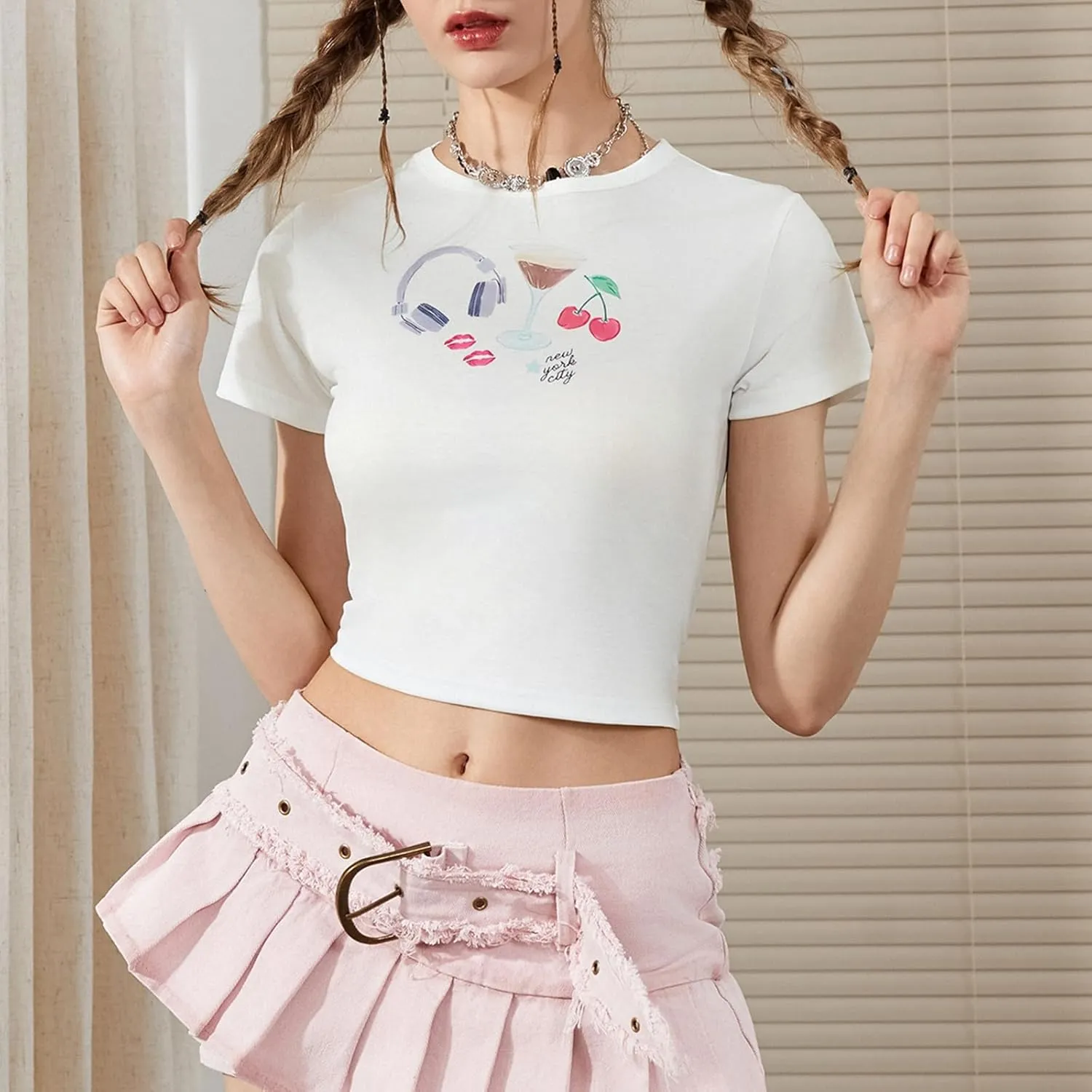 Women Y2k Graphic T-Shirt Crew Neck Short Sleeve Baby Tee Summer Crop Tops 00S Aesthetic Going Out Tops Streetwear