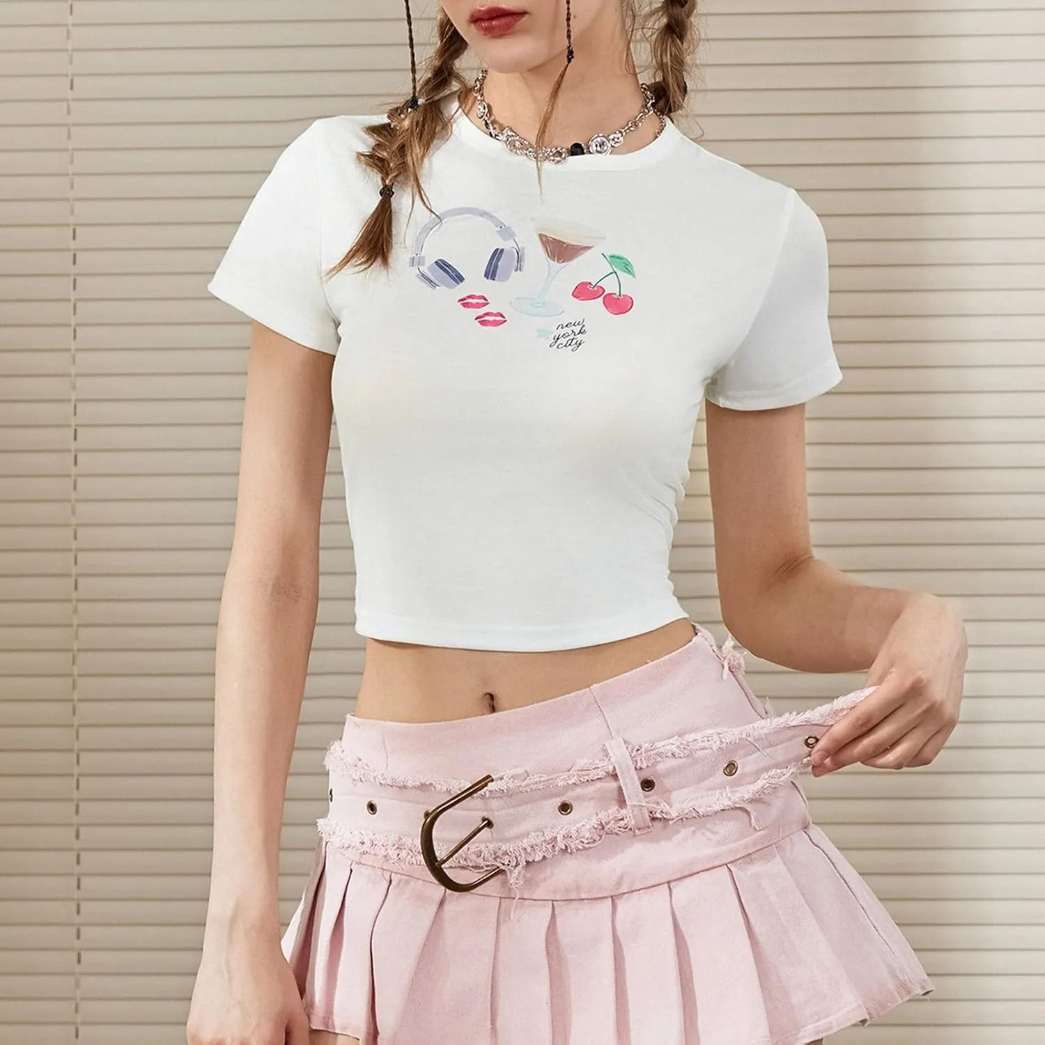 Women Y2k Graphic T-Shirt Crew Neck Short Sleeve Baby Tee Summer Crop Tops 00S Aesthetic Going Out Tops Streetwear