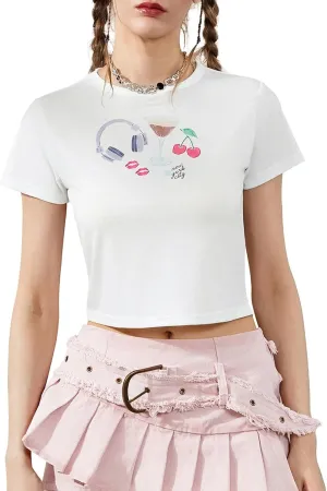 Women Y2k Graphic T-Shirt Crew Neck Short Sleeve Baby Tee Summer Crop Tops 00S Aesthetic Going Out Tops Streetwear