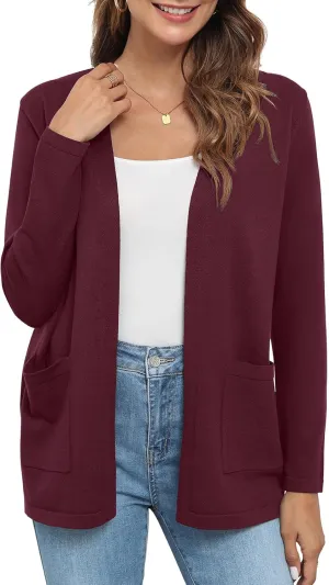 Womens 2024 Opening Cardigan Sweater Lightweight Cardigan Sweater Coat with Pocket Office Coat