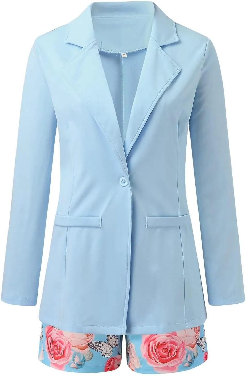 Womens 3 Piece Blazer Set Ladies Formal Office Work Business Blazer Open Front Cardigan Coat Floral Print Shorts Suits