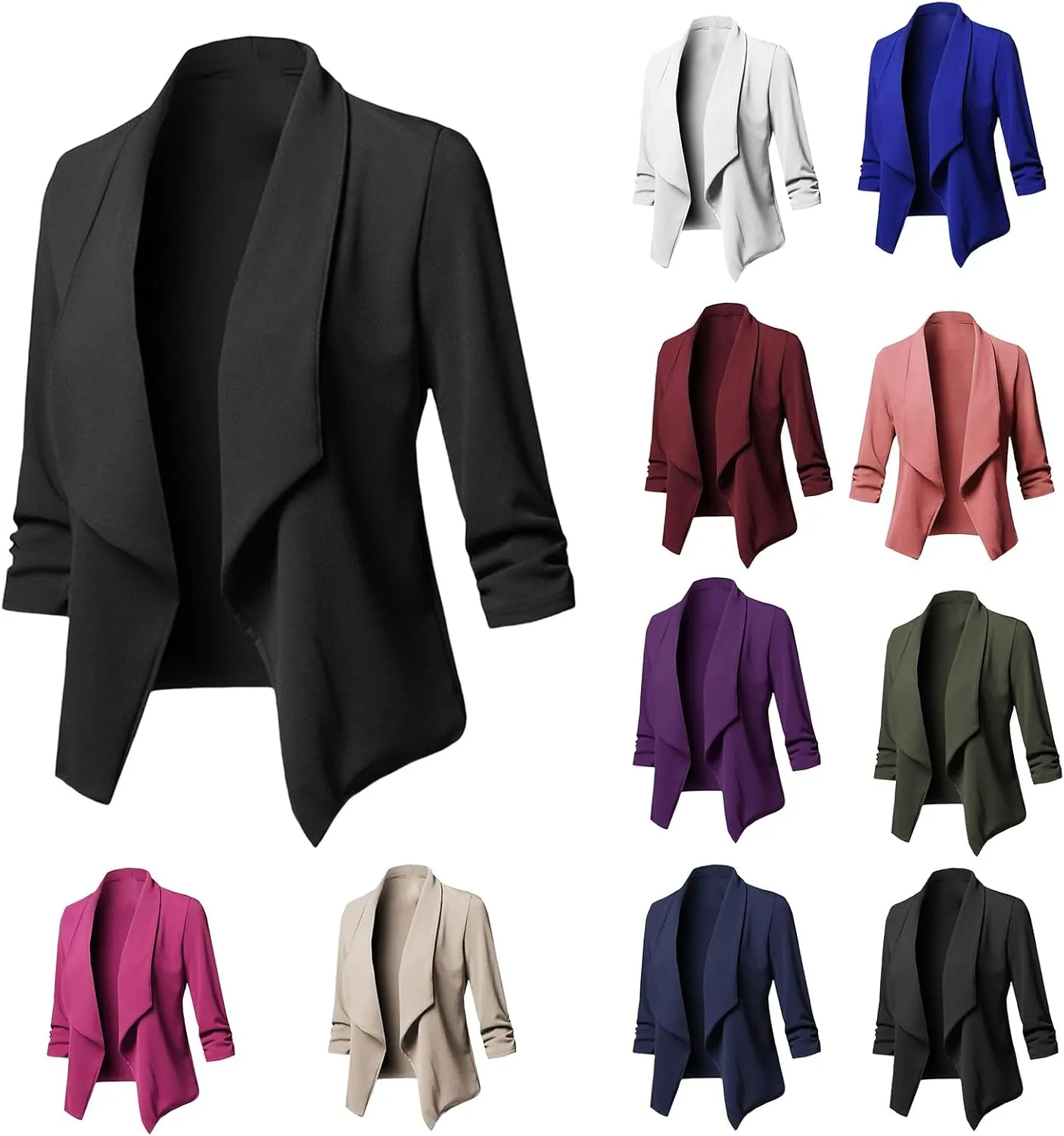 Women's 3/4 Sleeve Blazer Open Front Office Blazer Jacket Business Casual Lapel Suit Jacket Work Jacket Cardigan Suit