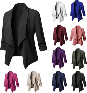 Women's 3/4 Sleeve Blazer Open Front Office Blazer Jacket Business Casual Lapel Suit Jacket Work Jacket Cardigan Suit