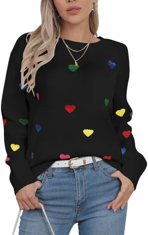 Womens American Flag Sweater Long Sleeve Crew Neck Knitted Casual Pullover Sweater
