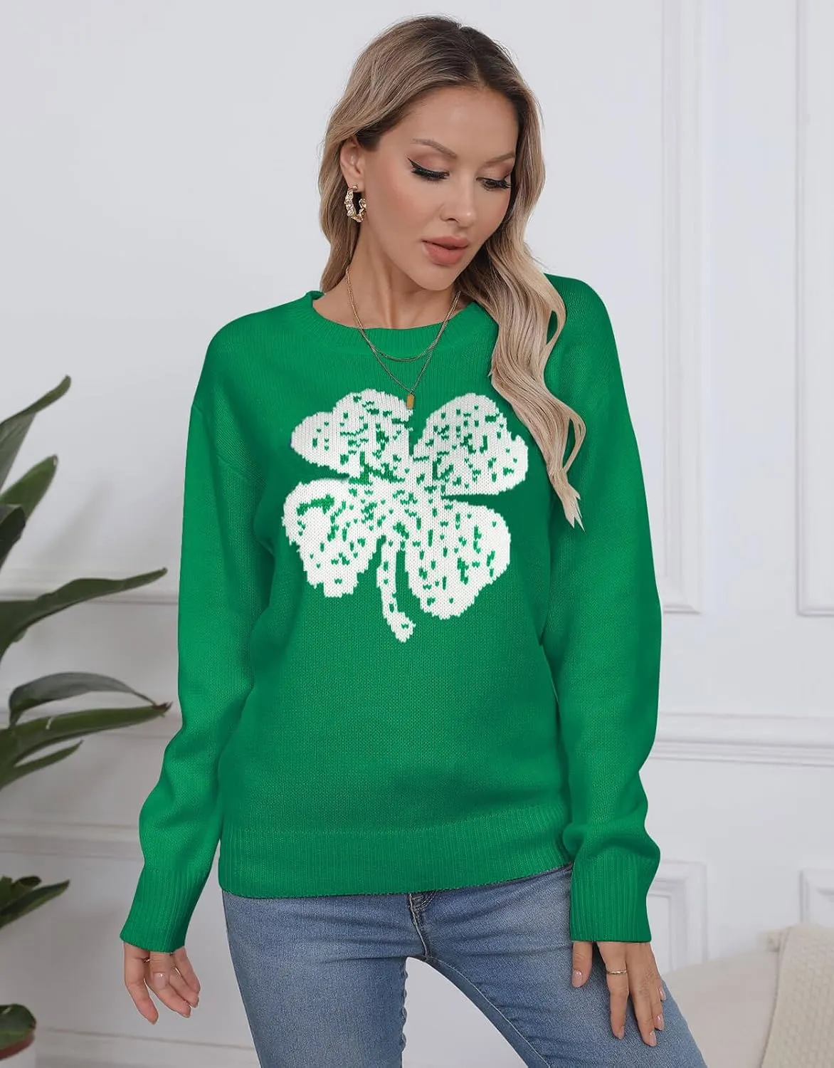Womens American Flag Sweater Long Sleeve Crew Neck Knitted Casual Pullover Sweater