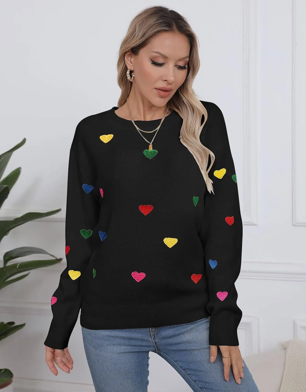 Womens American Flag Sweater Long Sleeve Crew Neck Knitted Casual Pullover Sweater