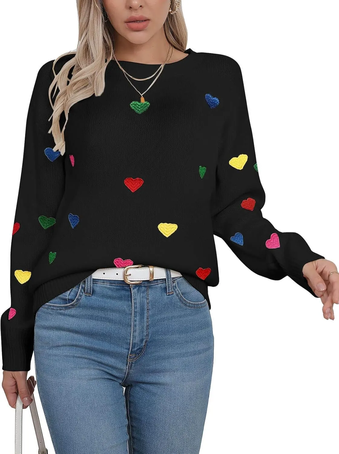 Womens American Flag Sweater Long Sleeve Crew Neck Knitted Casual Pullover Sweater