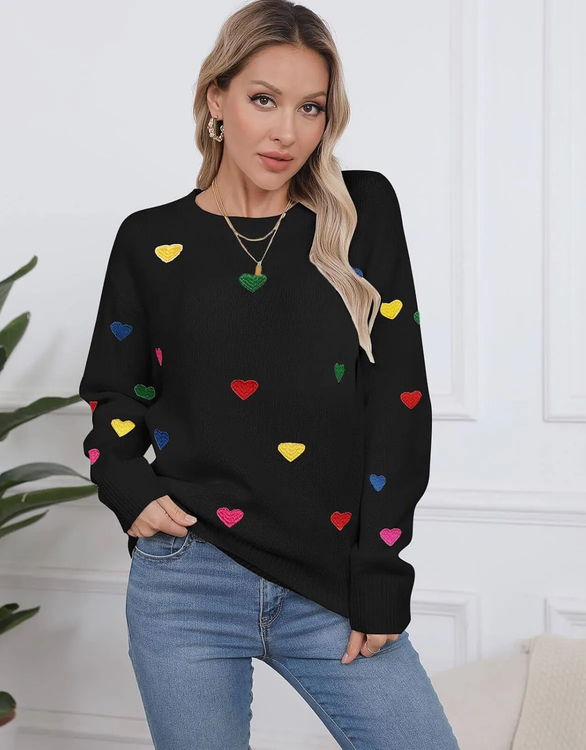 Womens American Flag Sweater Long Sleeve Crew Neck Knitted Casual Pullover Sweater