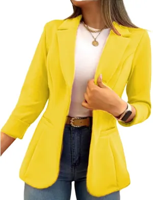 Women's Blazer Business Casual Long Sleeve Lapel Button Slim Work Office Blazer Open Front Casual Jacket Coat Workwear