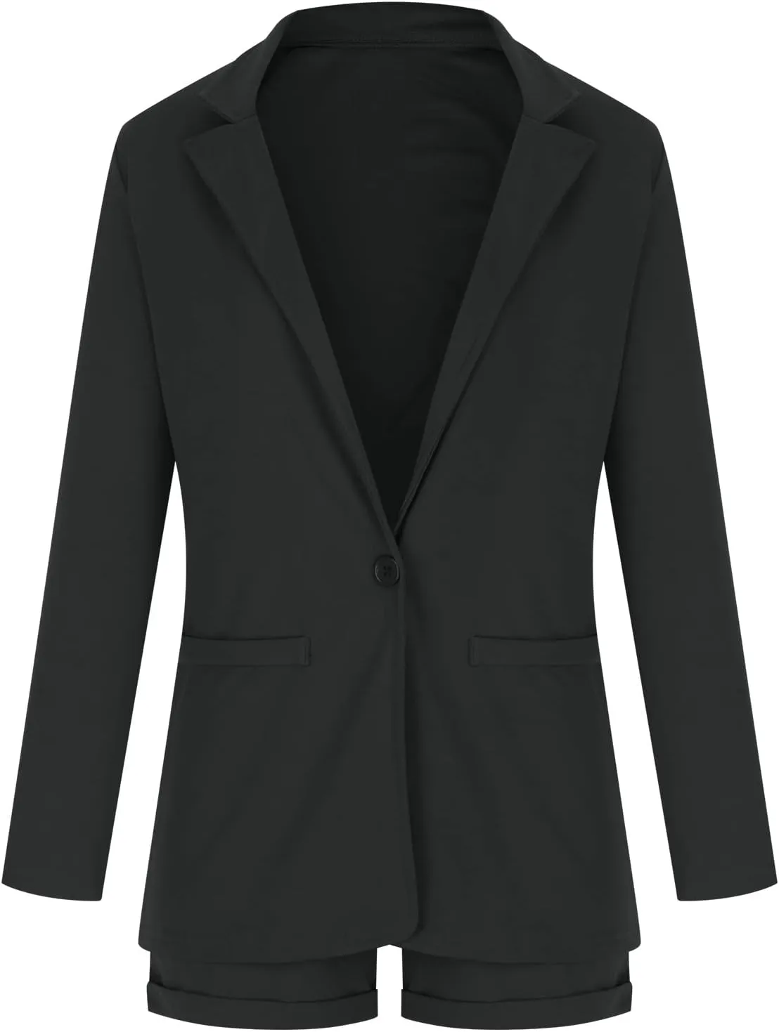 Women's Blazer Shorts Suit - Long Sleeves 2-Piece Set for Smart Office Formal Business Outfit
