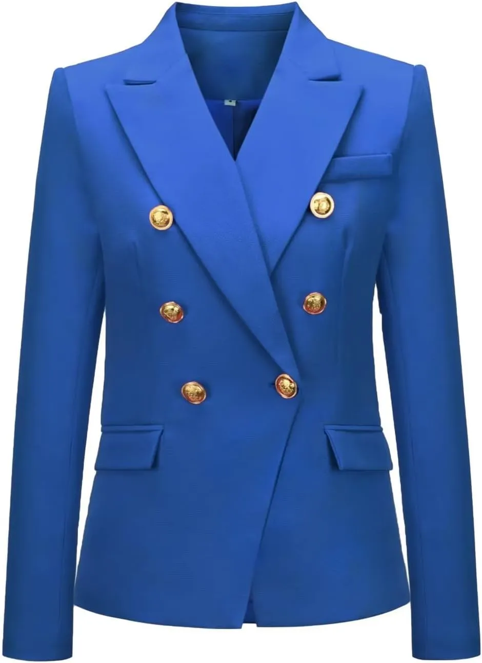 Women's Blazer Suit Solid Double Breasted Suit Jacket for Women Office Lady Casual Long Sleeve Blazer Suits