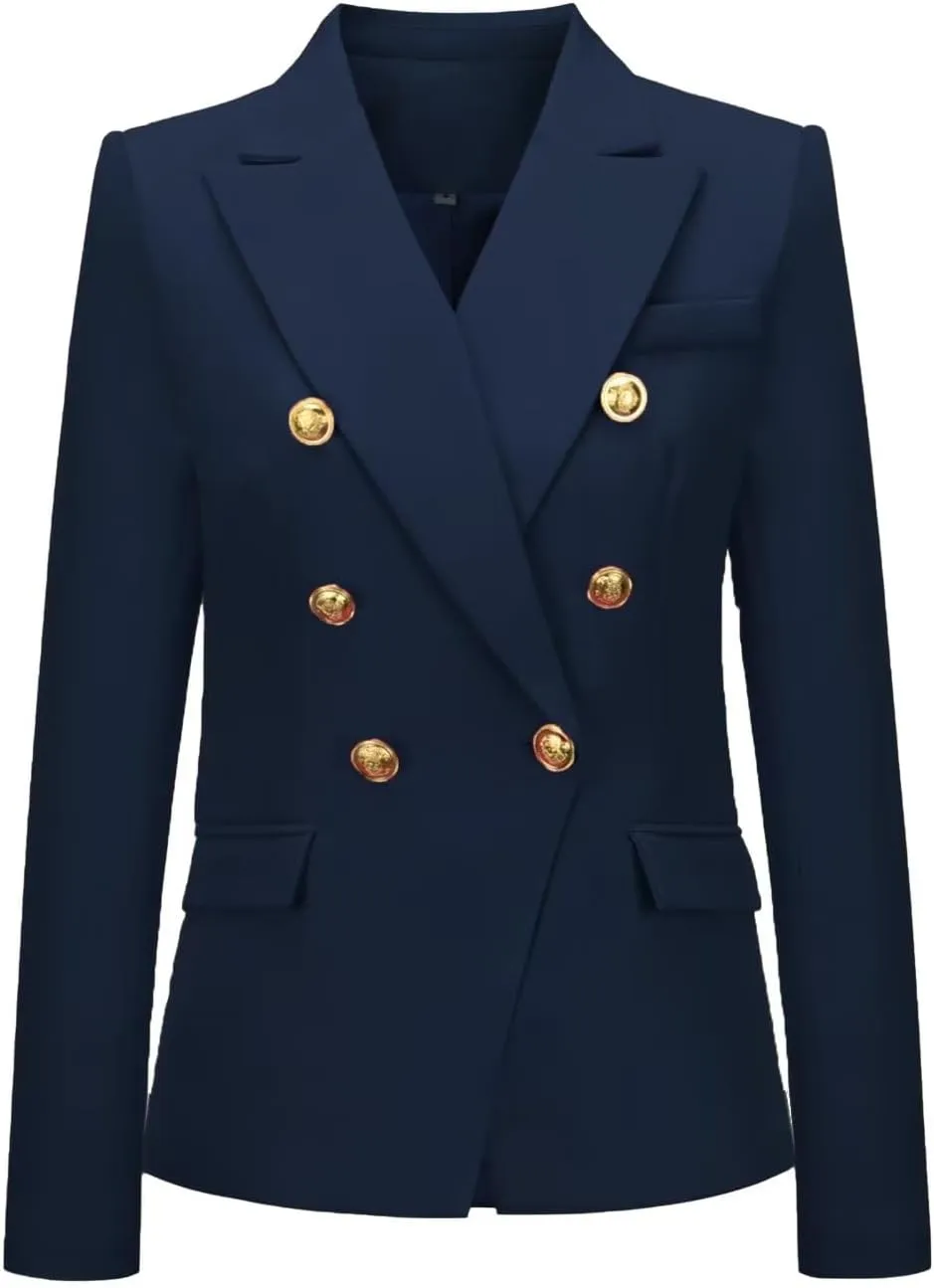 Women's Blazer Suit Solid Double Breasted Suit Jacket for Women Office Lady Casual Long Sleeve Blazer Suits