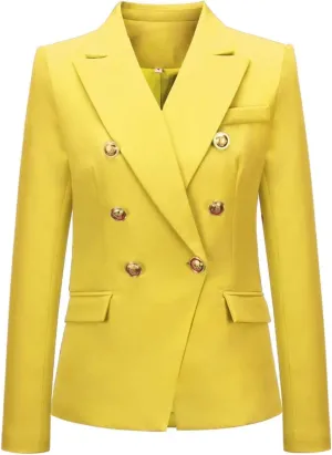 Women's Blazer Suit Solid Double Breasted Suit Jacket for Women Office Lady Casual Long Sleeve Blazer Suits