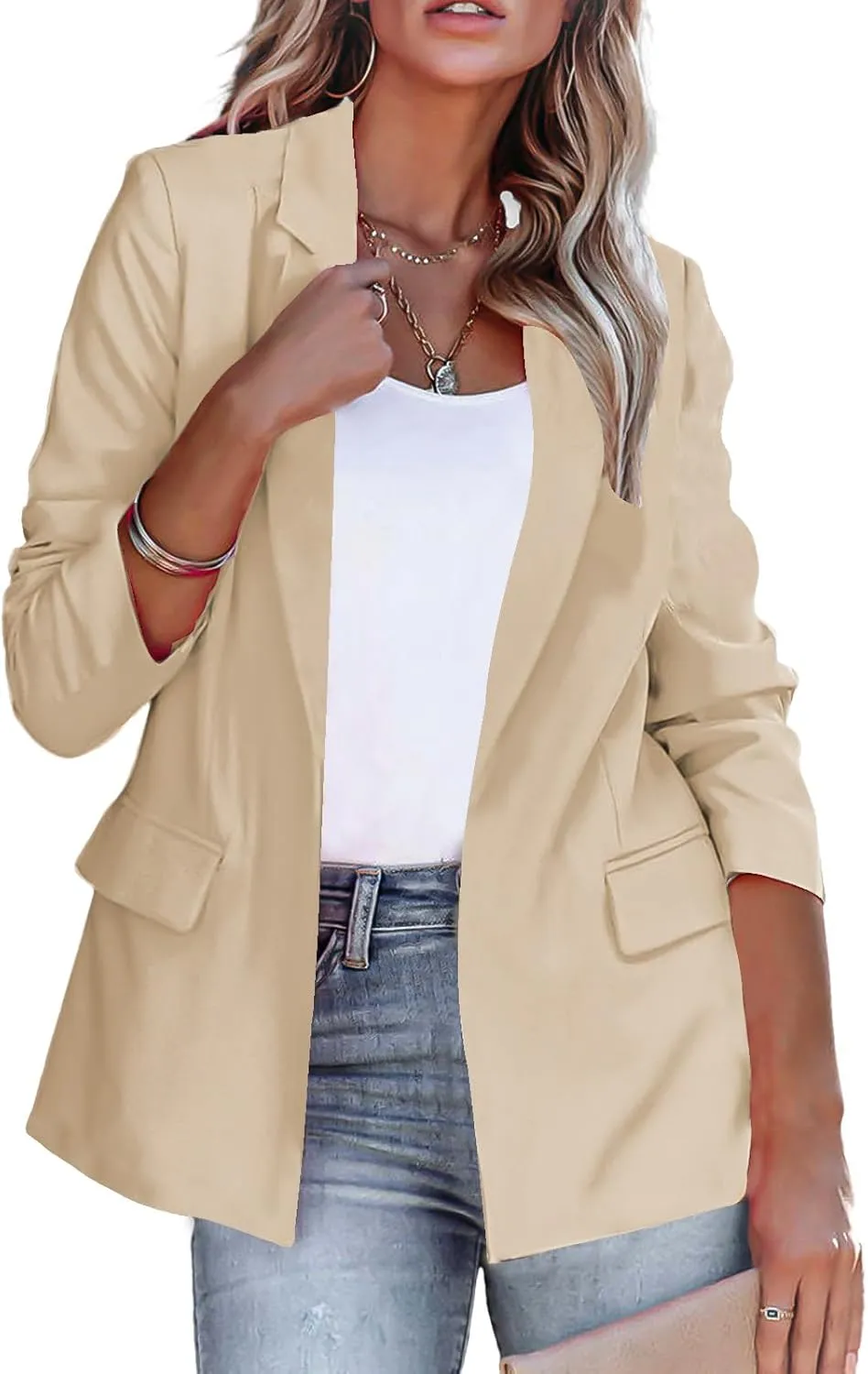 Women's Business Casual Blazers Slim Fit Jackets Open Front Work Office Blazer Long Sleeve Coat Summer Lightweight Suit