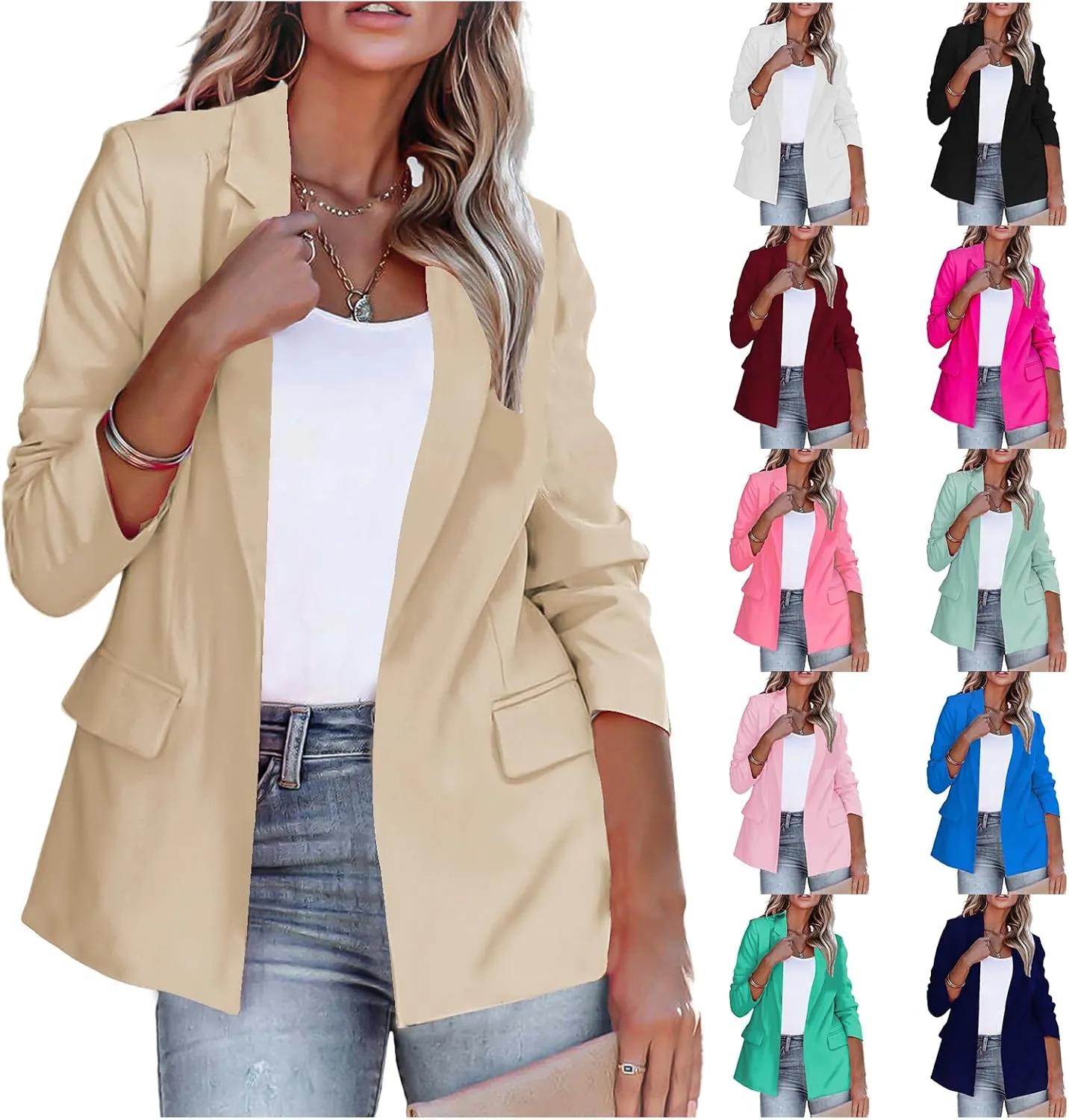Women's Business Casual Blazers Slim Fit Jackets Open Front Work Office Blazer Long Sleeve Coat Summer Lightweight Suit