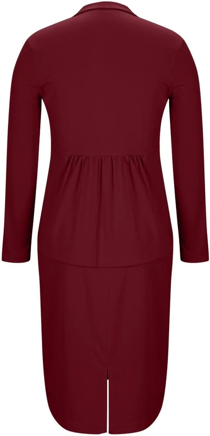 Women's Business Suit 2 Piece Long Sleeve Skirt Suit Set Lady Blazer Office Work Solid Color Slim Fit Jacket Outfits