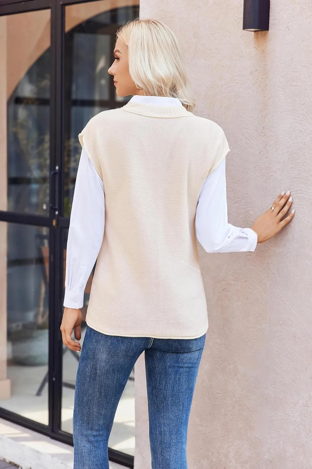 Womens Cap Sleeve Sweater Casual Sweater Vest Sleeveless Pullover Sweater Loose Fit Sweater Tops Lightweight