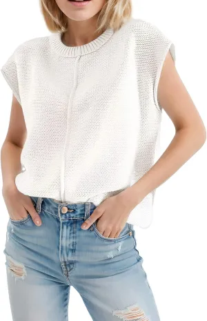 Womens Cap Sleeve Sweater Casual Sweater Vest Sleeveless Pullover Sweater Loose Fit Sweater Tops Lightweight