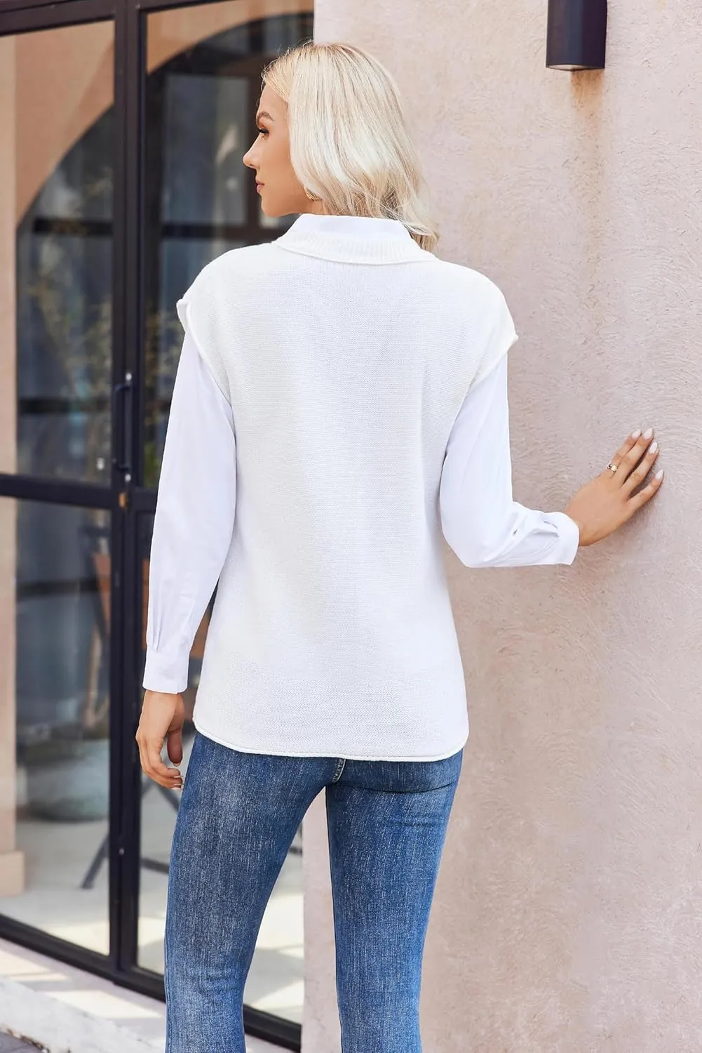 Womens Cap Sleeve Sweater Casual Sweater Vest Sleeveless Pullover Sweater Loose Fit Sweater Tops Lightweight