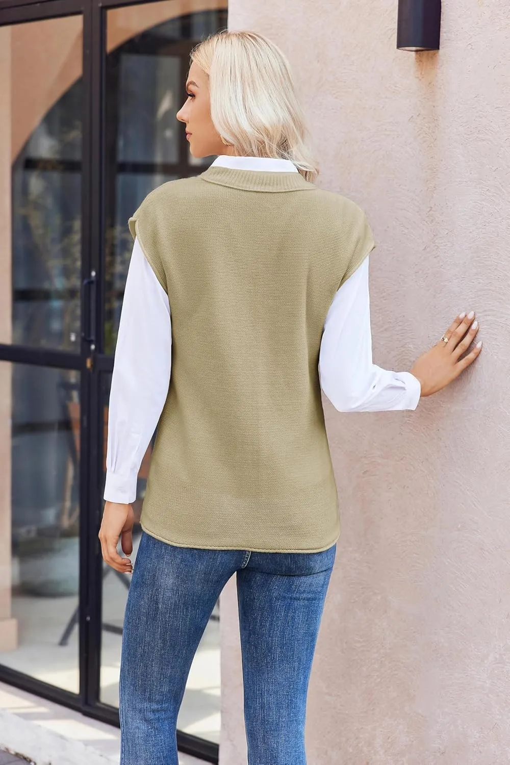 Womens Cap Sleeve Sweater Casual Sweater Vest Sleeveless Pullover Sweater Loose Fit Sweater Tops Lightweight