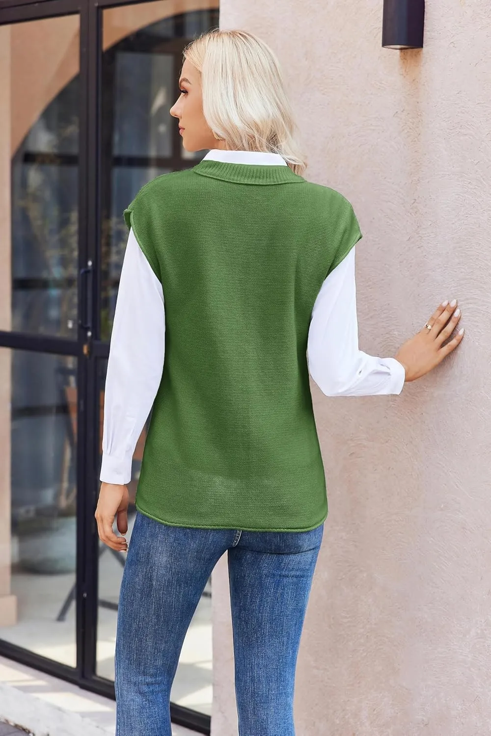 Womens Cap Sleeve Sweater Casual Sweater Vest Sleeveless Pullover Sweater Loose Fit Sweater Tops Lightweight