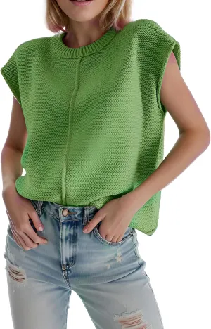 Womens Cap Sleeve Sweater Casual Sweater Vest Sleeveless Pullover Sweater Loose Fit Sweater Tops Lightweight