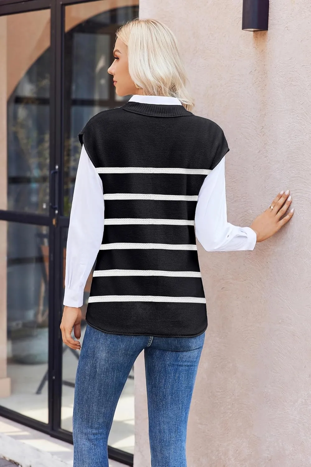 Womens Cap Sleeve Sweater Casual Sweater Vest Sleeveless Pullover Sweater Loose Fit Sweater Tops Lightweight