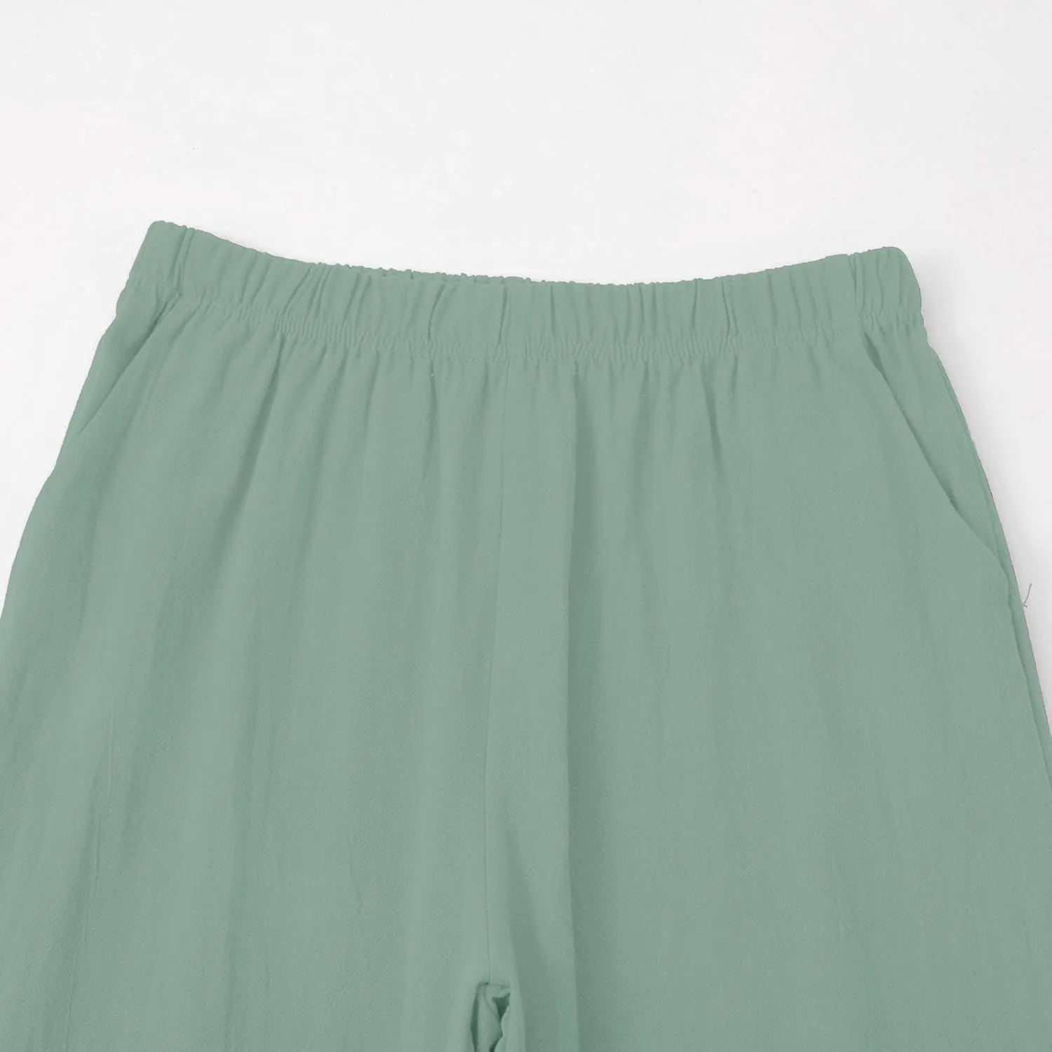 Women's Capri Pants Casual Cotton Linen Cropped Lounge Pants Trousers Pockets Elastic Waist Capris Pant for Women