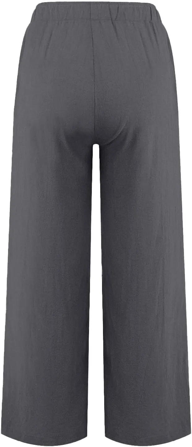 Womens Capri Pants Wide Leg Summer Cotton Linen Cargo, Cargo Pants Women Trousers with Pockets Baggy Low Rise