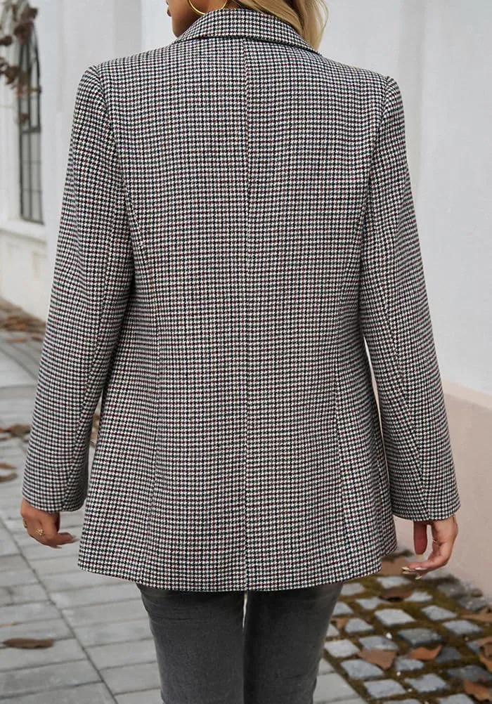 Womens Casual Blazer Open Front Long Sleeve Lapel Houndstooth Jacket Blazers Bussiness Work Office Suits