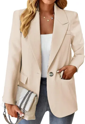 Womens Casual Blazers Open Front Long Sleeve Fully Lined Work Office Jackets with Pockets