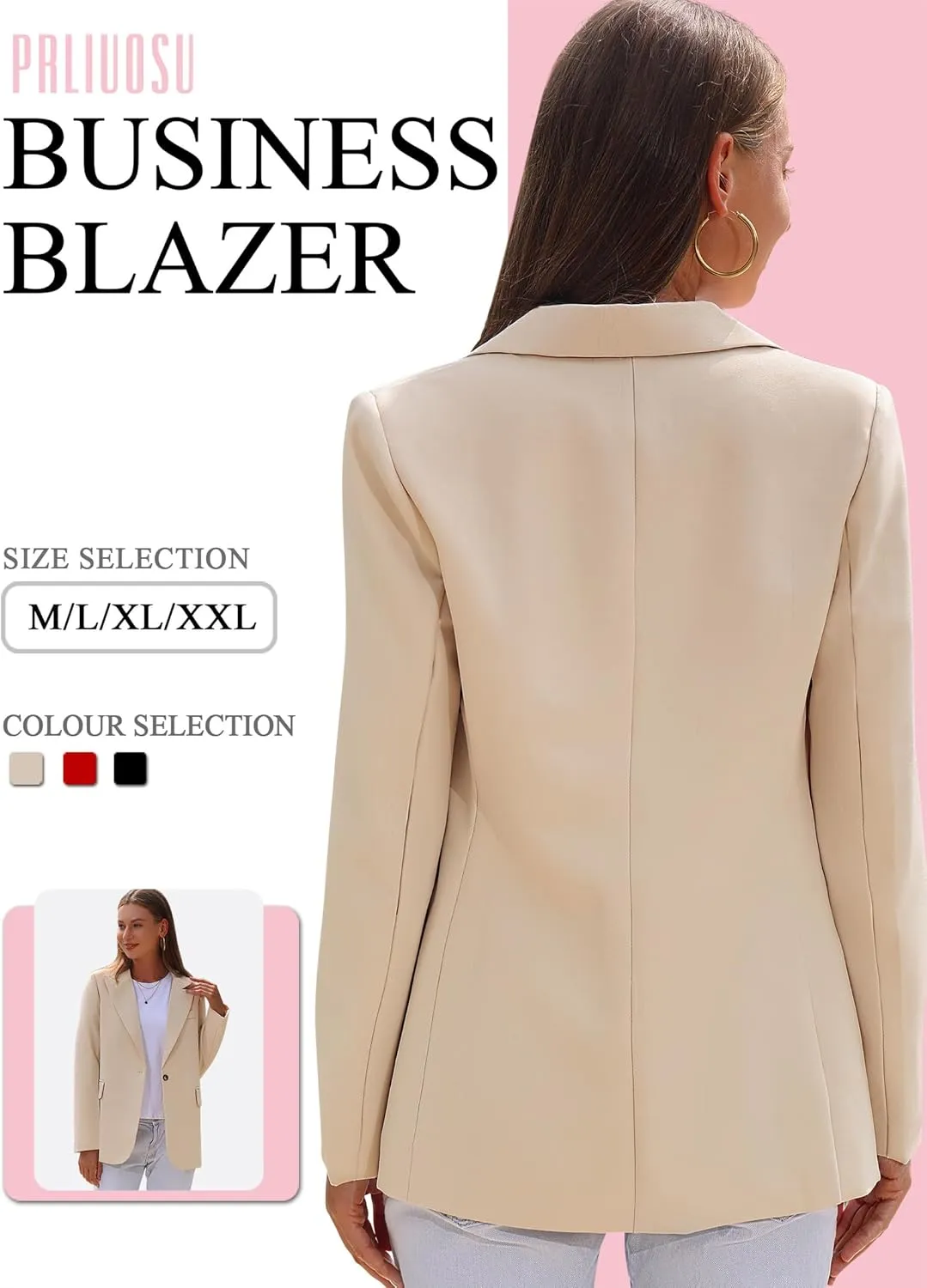 Womens Casual Blazers Open Front Long Sleeve Fully Lined Work Office Jackets with Pockets