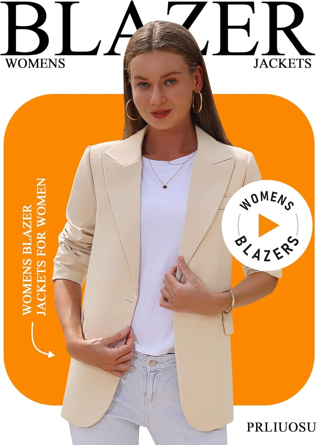 Womens Casual Blazers Open Front Long Sleeve Fully Lined Work Office Jackets with Pockets