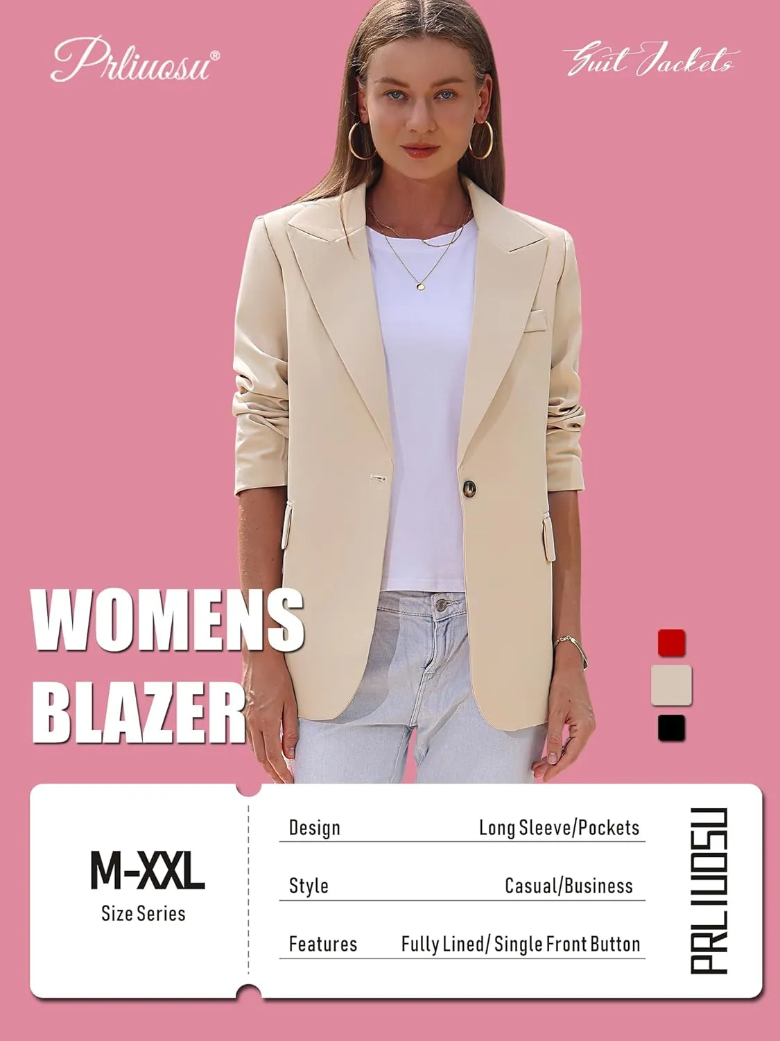 Womens Casual Blazers Open Front Long Sleeve Fully Lined Work Office Jackets with Pockets