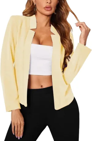 Women's Casual Business Open Front Long Sleeve Notch Lapel Lightweight Office Blazer Jacket