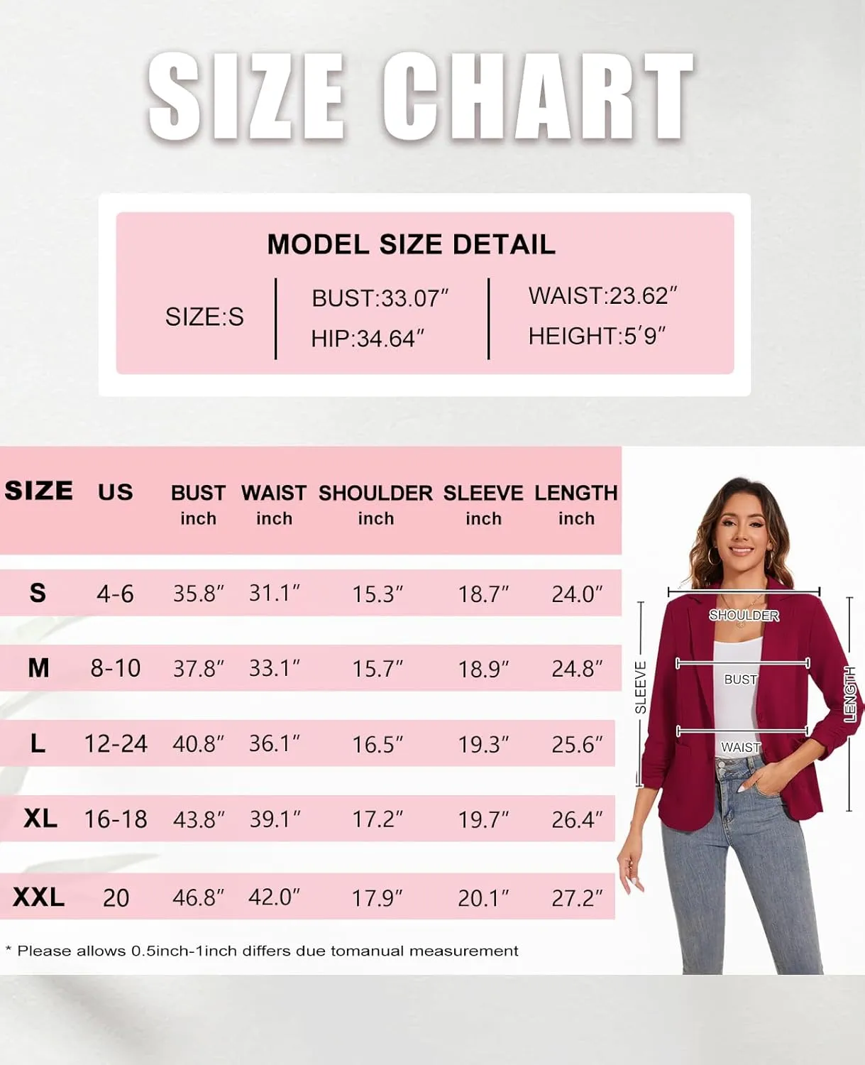 Women's Casual Button Open Front Blazer 3/4 Sleeve Lapel Collar Office Work Lightweight Jackets Pocket