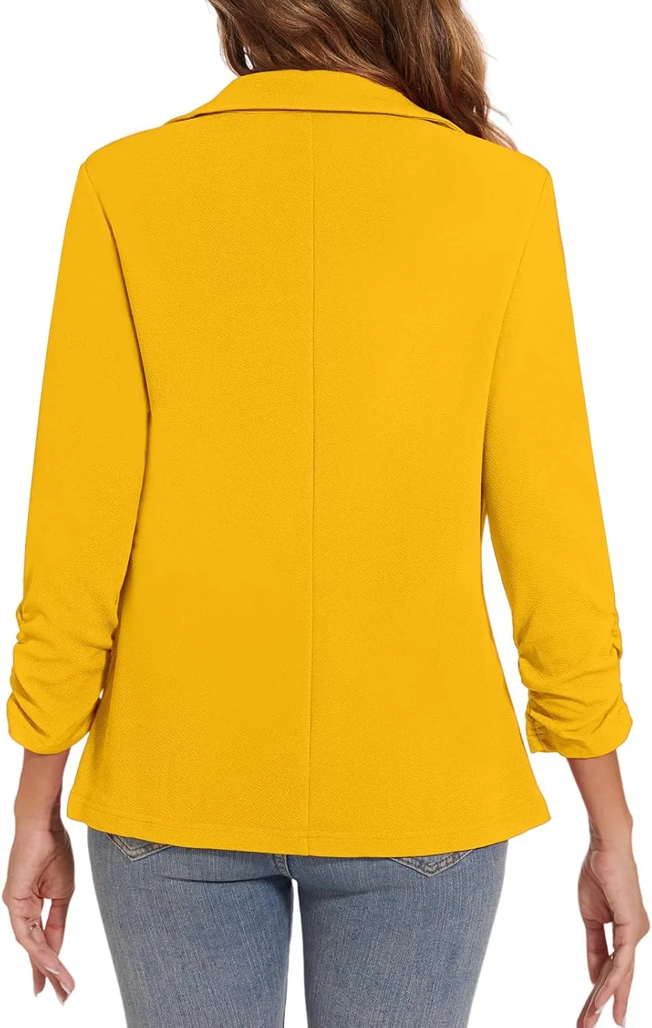 Women's Casual Button Open Front Blazer 3/4 Sleeve Lapel Collar Office Work Lightweight Jackets Pocket