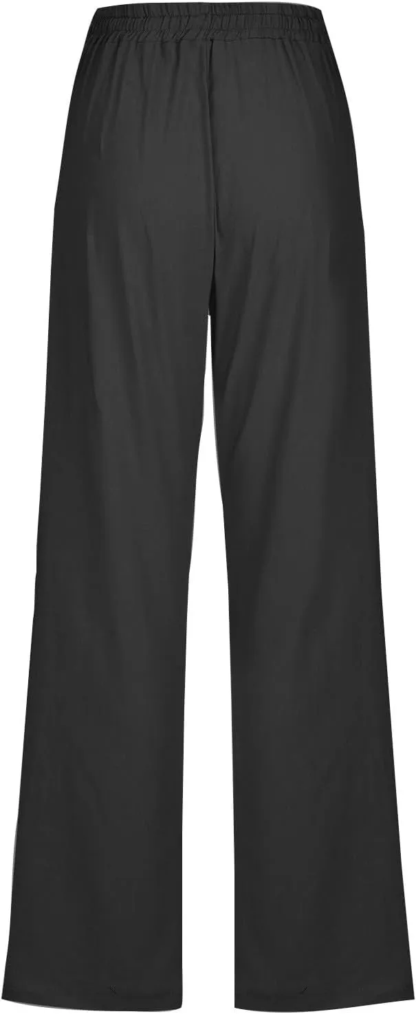 Womens Casual Cotton Linen Pants 2025 Fashion Drawstring Trouser Summer Loose Fit Straight Leg Pant Soft Lounge Pants