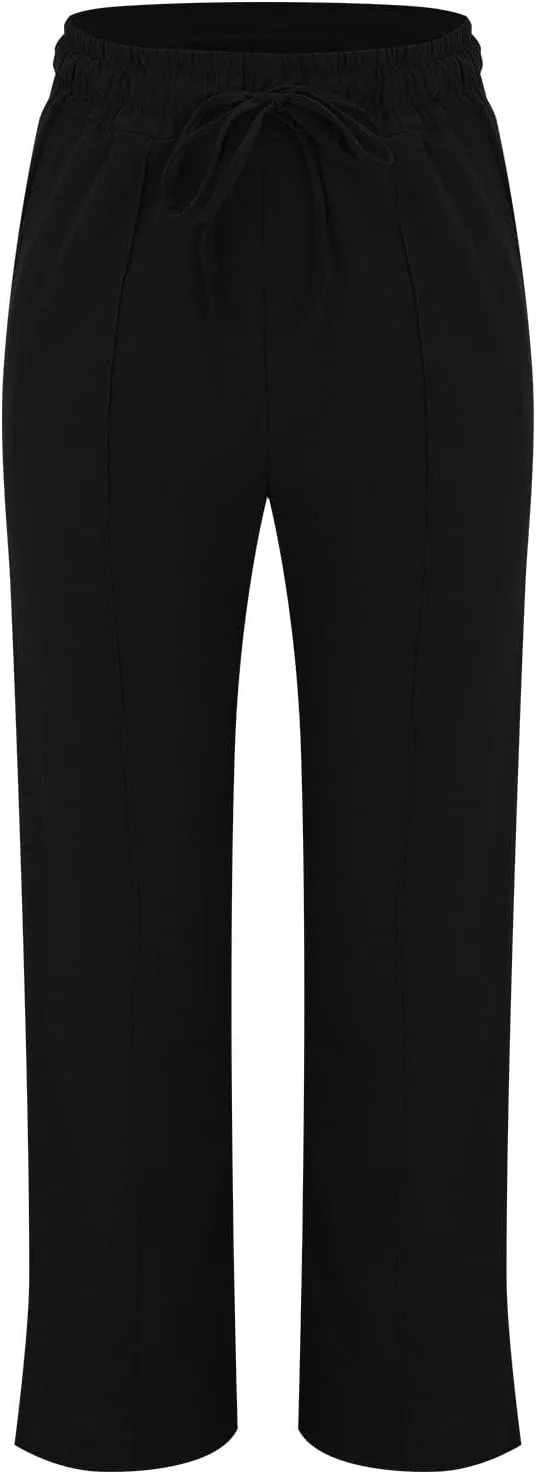 Womens Casual Cotton Linen Pants Lightweight Summer Relax Fit Elastic Waist Plus Size Solid Lounge Long Trousers