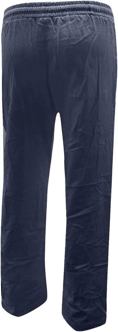 Womens Casual Linen Pants Lightweight Drawstring Elastic Waist Spring Summer Relax Fit Beach Slacks Comfy Trousers
