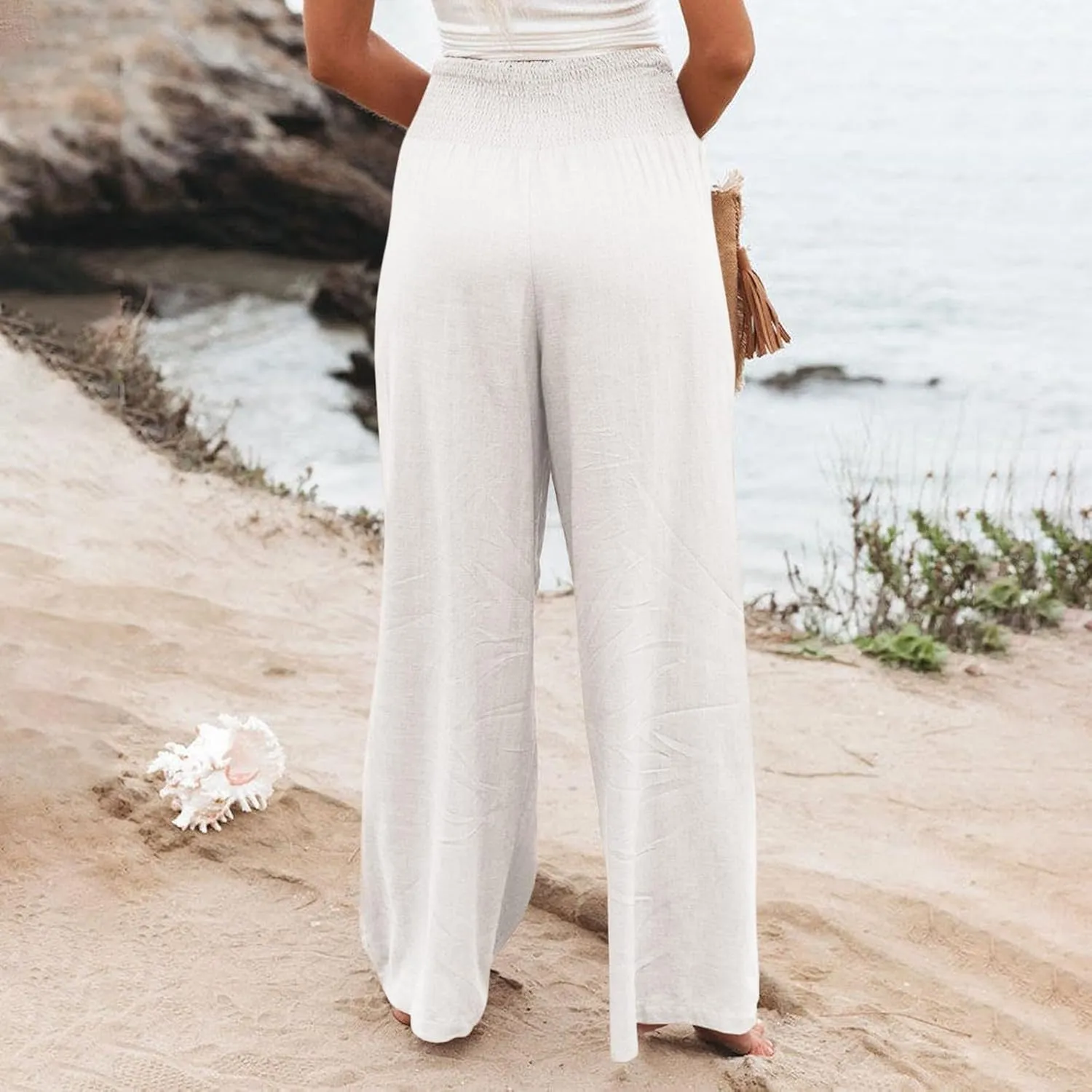 Women's Casual Pants Linen Womens Clothing Pants Wide Leg Long Pant Trousers with Pocket Linen Blend Pants Linen Outfit