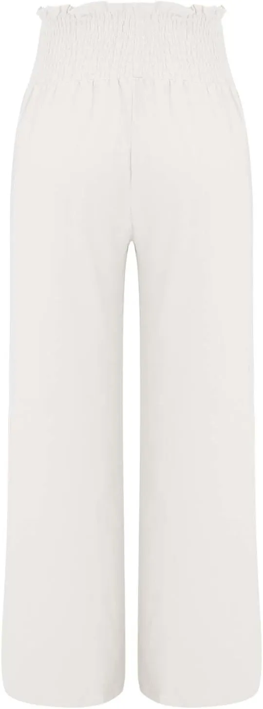 Women's Casual Pants Linen Womens Clothing Pants Wide Leg Long Pant Trousers with Pocket Linen Blend Pants Linen Outfit