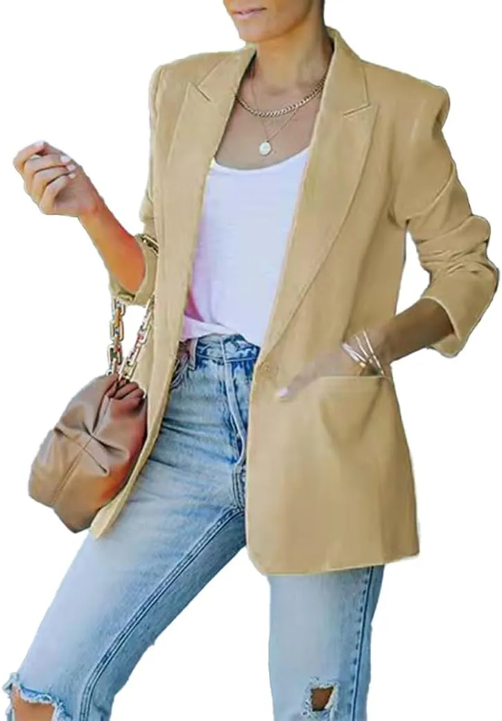 Women's Casual Slim Blazer Jackets Long Sleeve Lapel Button Work Office Open Front Professional Top Suit Jacket