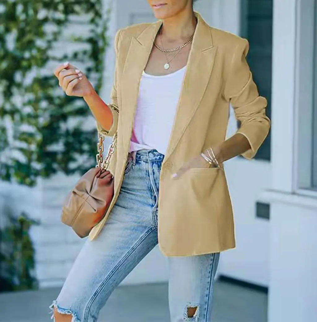 Women's Casual Slim Blazer Jackets Long Sleeve Lapel Button Work Office Open Front Professional Top Suit Jacket